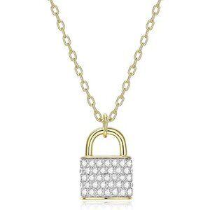 1/10 CTTW Diamond Lock Necklace in 18K Yellow Gold Plated Sterling Silver